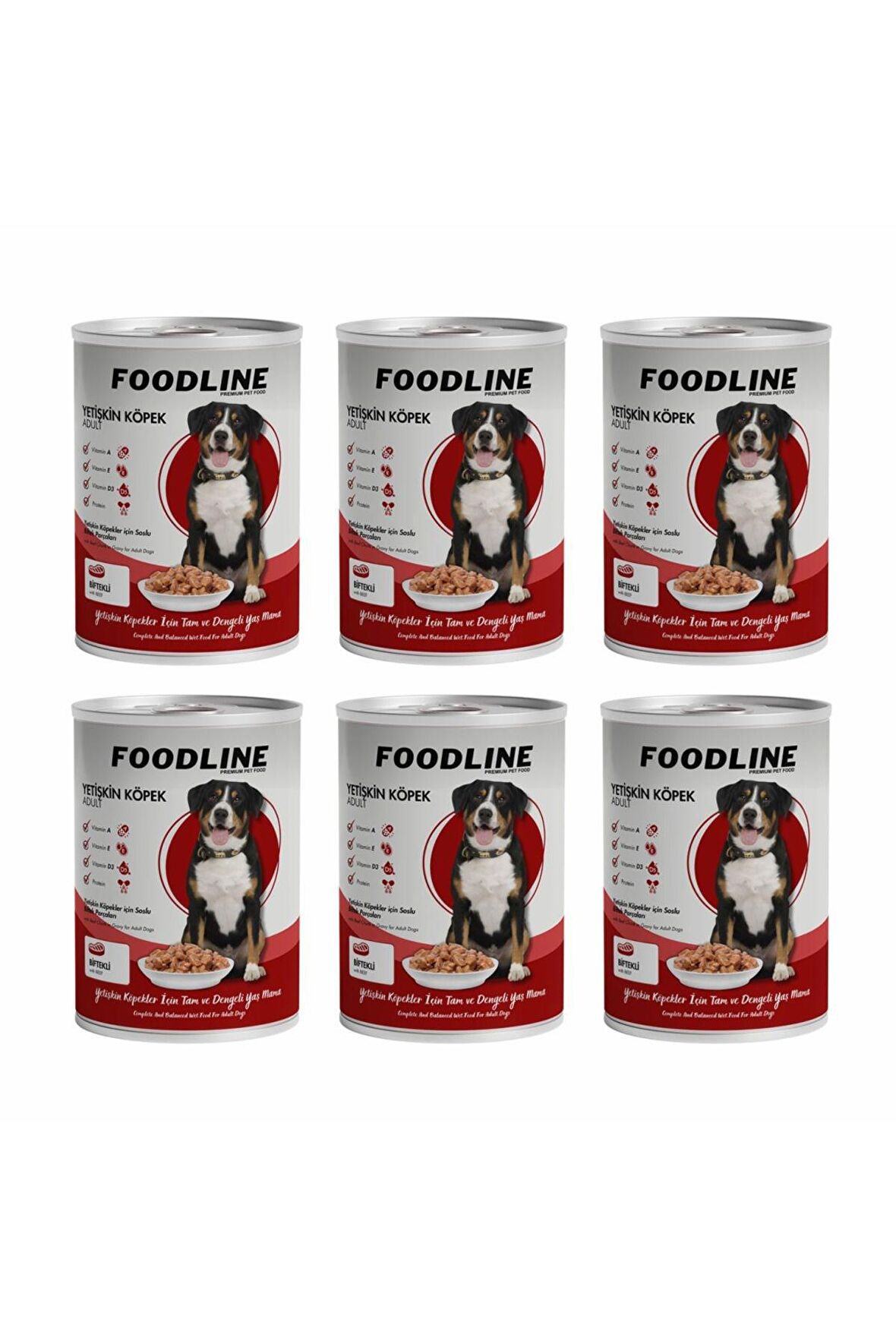 Foodline Biftekli Yetişkin Köpek Konservesi 400 Gr x 6 Adet