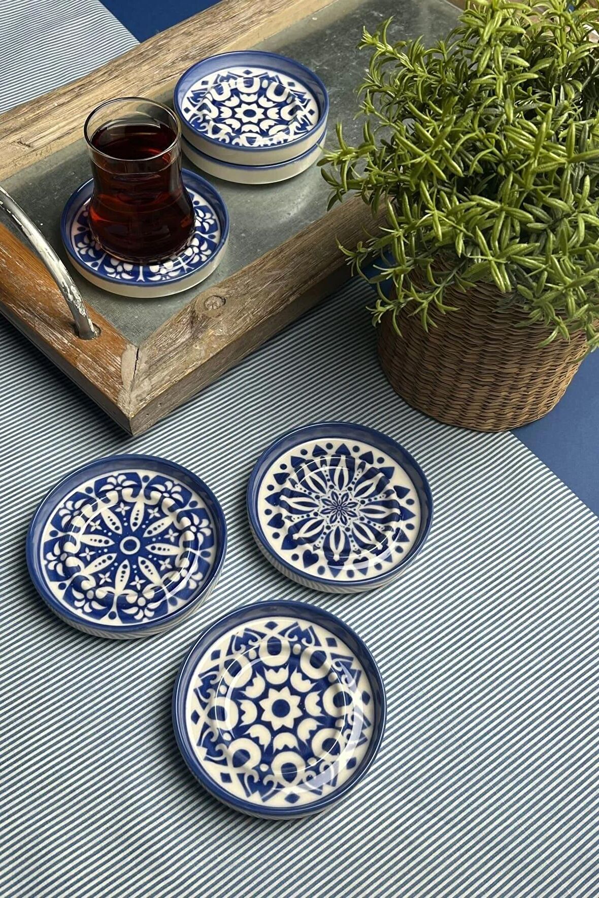 TABAK EVİ Stoneware Mozaik Blue Sefa 6 lı Çay Tabağı 10cm