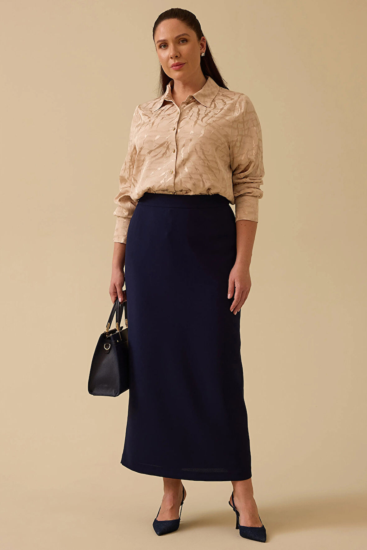 Galaxi Kadın Büyük Beden Düz Kesim Etek 4005 Lacivert