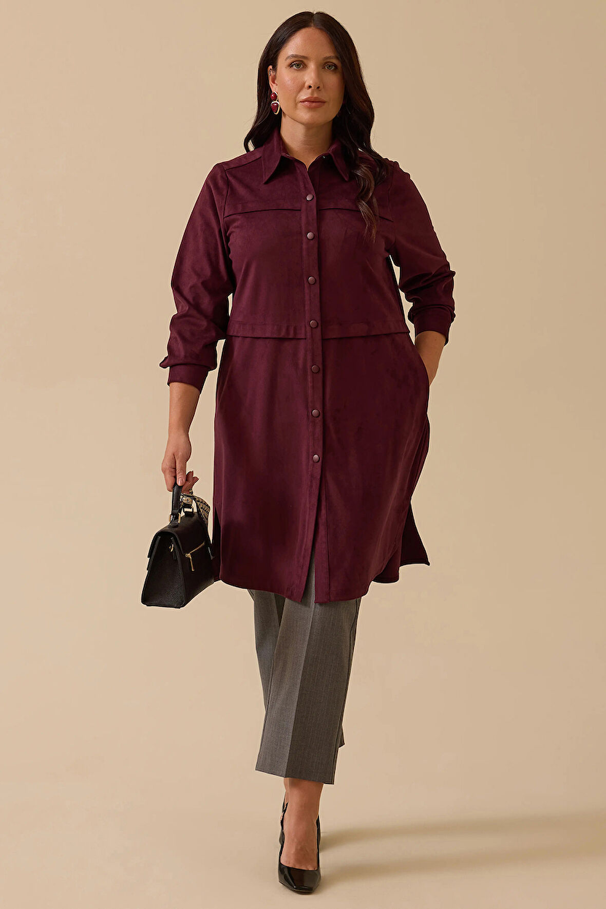 Galaxi Kadın Büyük Beden Cepli Süet Tunik 4001 Bordo