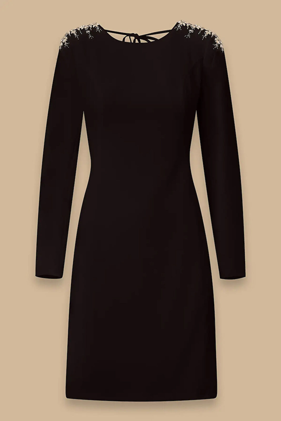 Kadın Uzun Kollu Sırt Dekolteli Diz Üstü Elbise - Siyah | 40