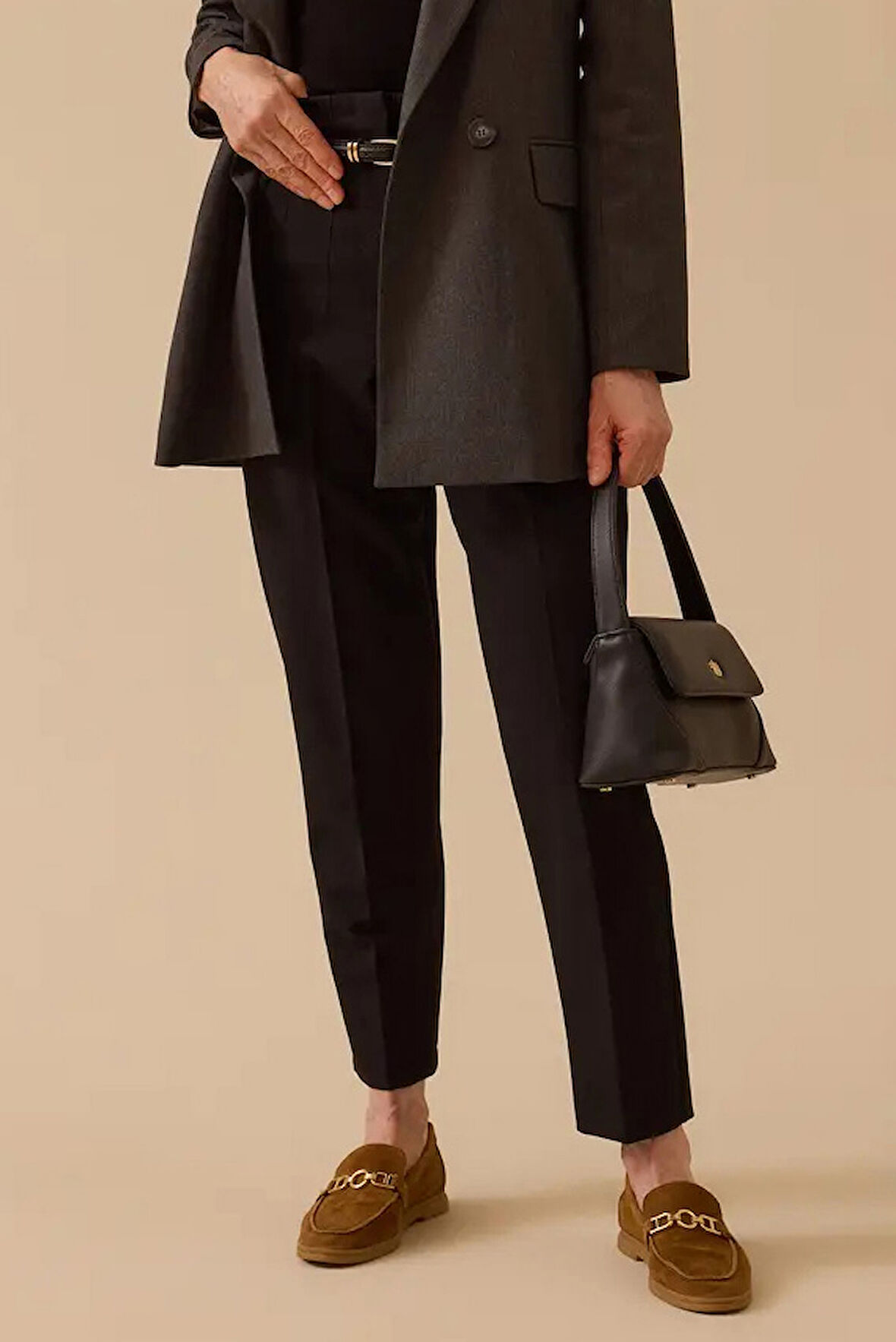 Kadın Betty Beli Pensli Bilek Boy Pantolon - Siyah | 38