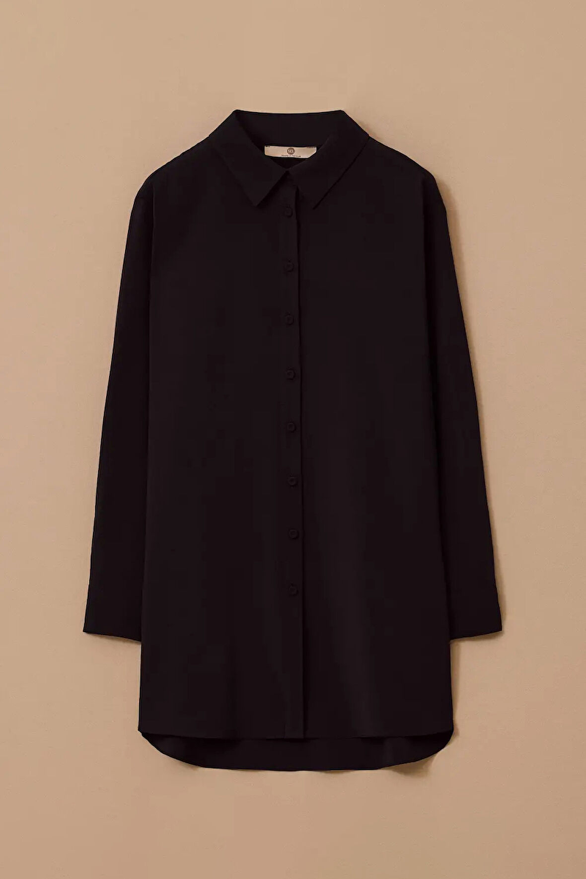 Kadın Gömlek Yaka Uzun Kollu Basic Tunik - Siyah | 38
