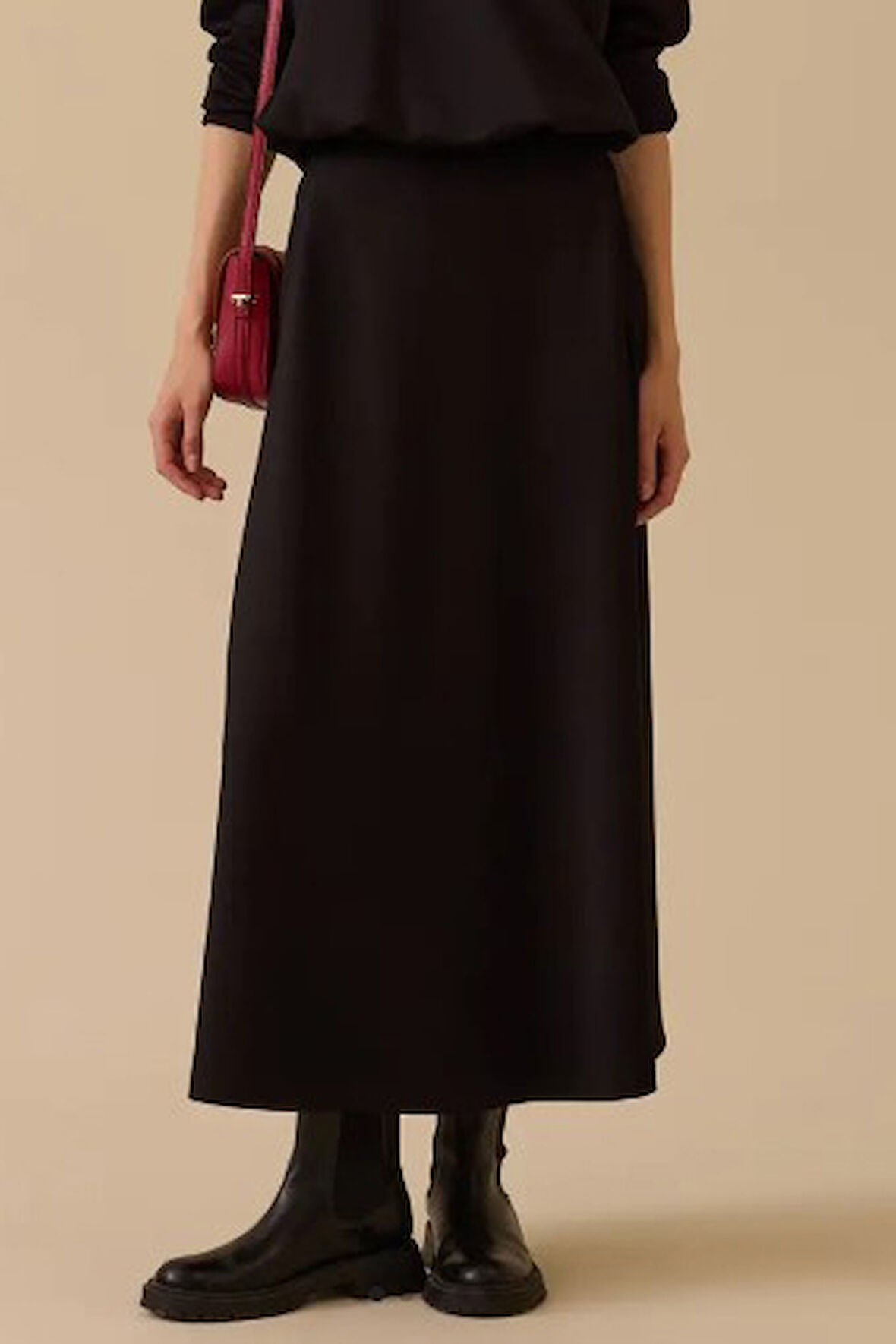 Kadın Basic Kloş Uzun Etek - Siyah | M
