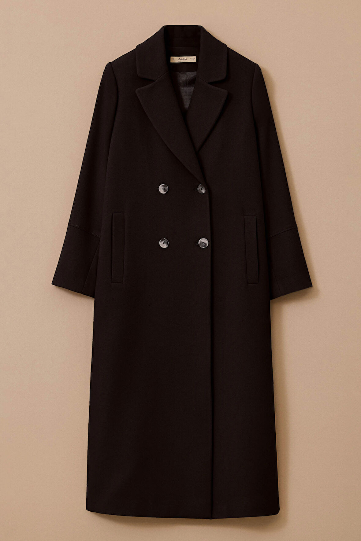 Kadın Kruvaze Uzun Klasik Kaban - Siyah | 40