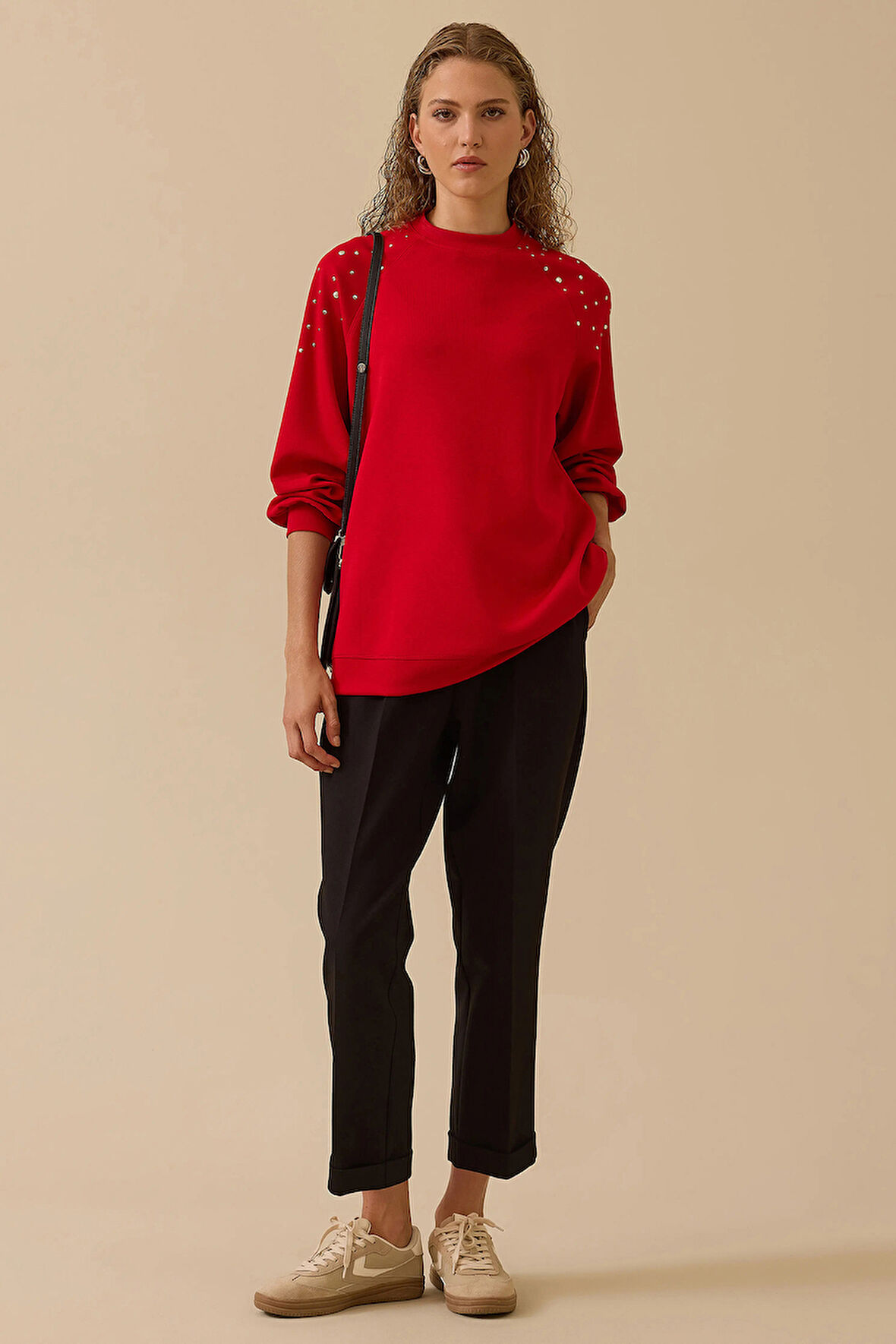 Seçil Kadın Omuz Detaylı Oversize Sweatshirt 0005 Kırmızı