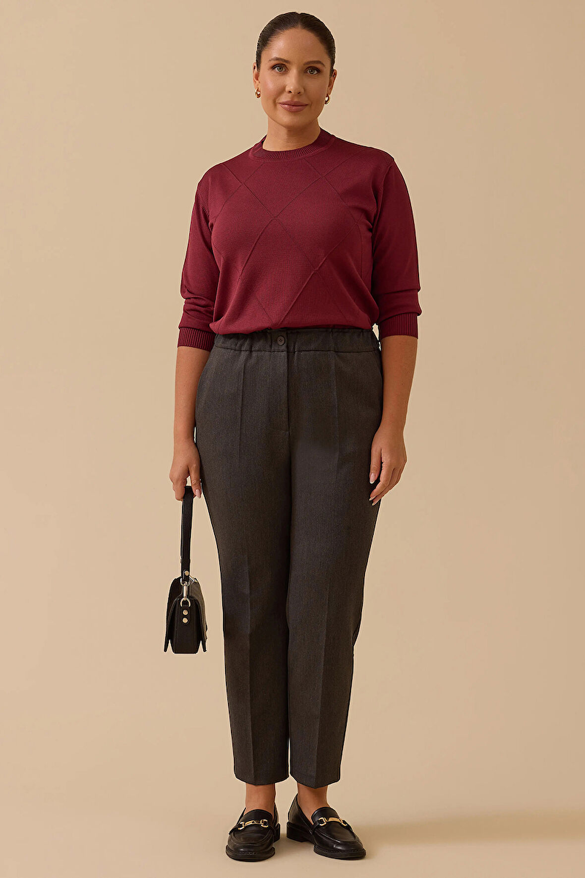 Galaxi Kadın Büyük Beden Tek Düğmeli Düz Paça Pantolon 4001 Gri