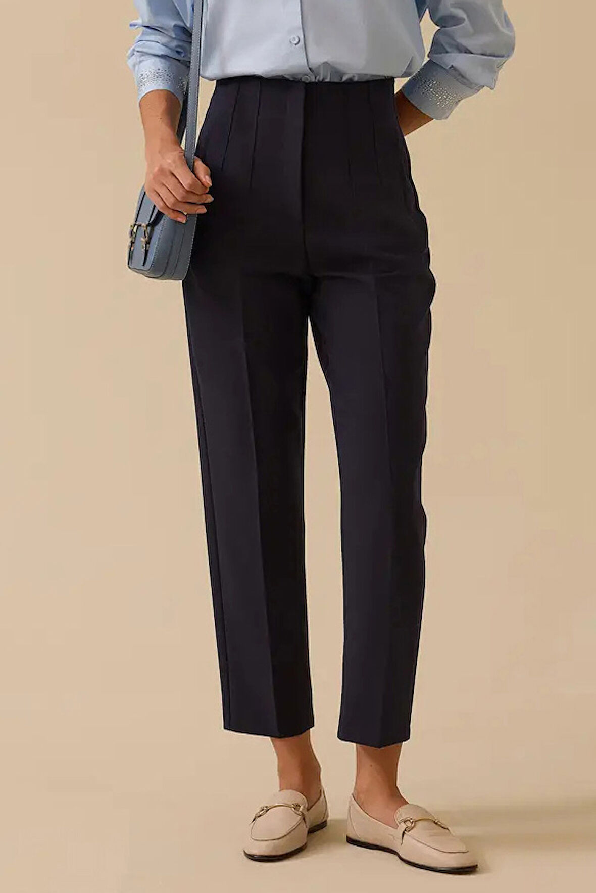 Kadın Betty Beli Pensli Bilek Boy Pantolon - Lacivert | 36