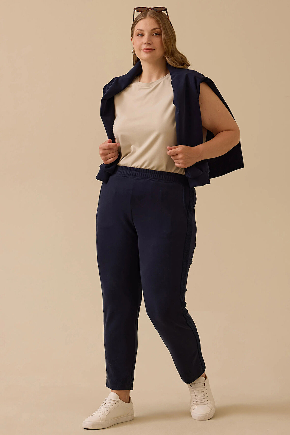 Galaxi Kadın Büyük Beden Elastik Bel Cepli Pantolon 4021 Lacivert