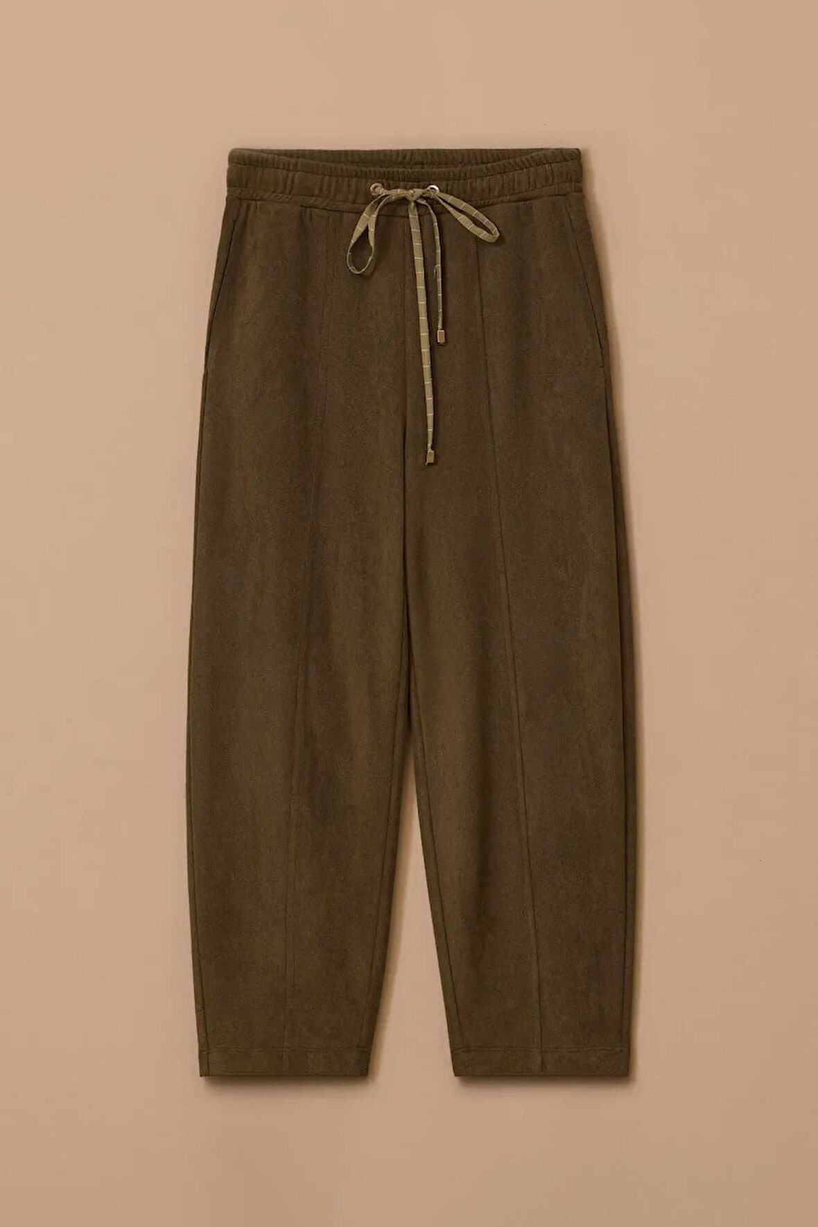 Kadın Bağcıklı Bilek Boy Süet Pantolon - Haki | XL