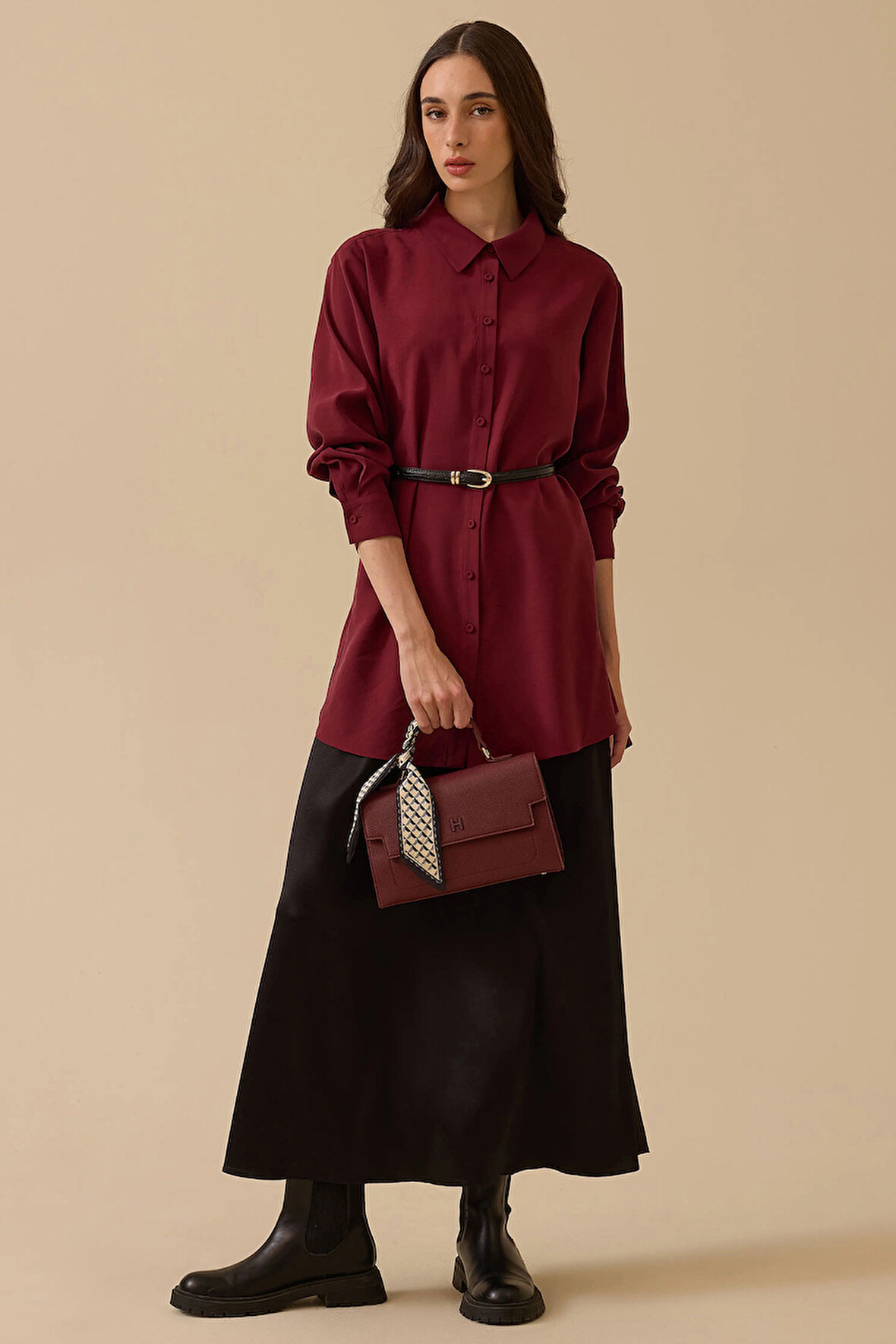 Seçil Kadın Gömlek Yaka Uzun Kollu Basic Tunik 1010 Bordo