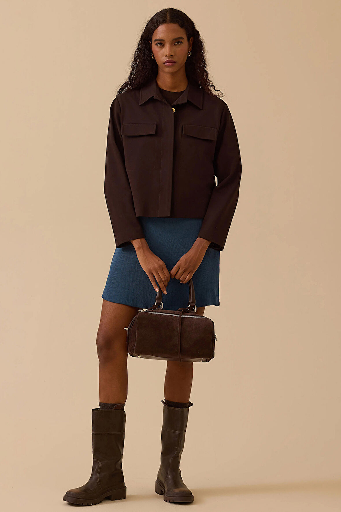 Seçil Kadın Düğmeli Cep Kapaklı Ceket 0005 Kahverengi