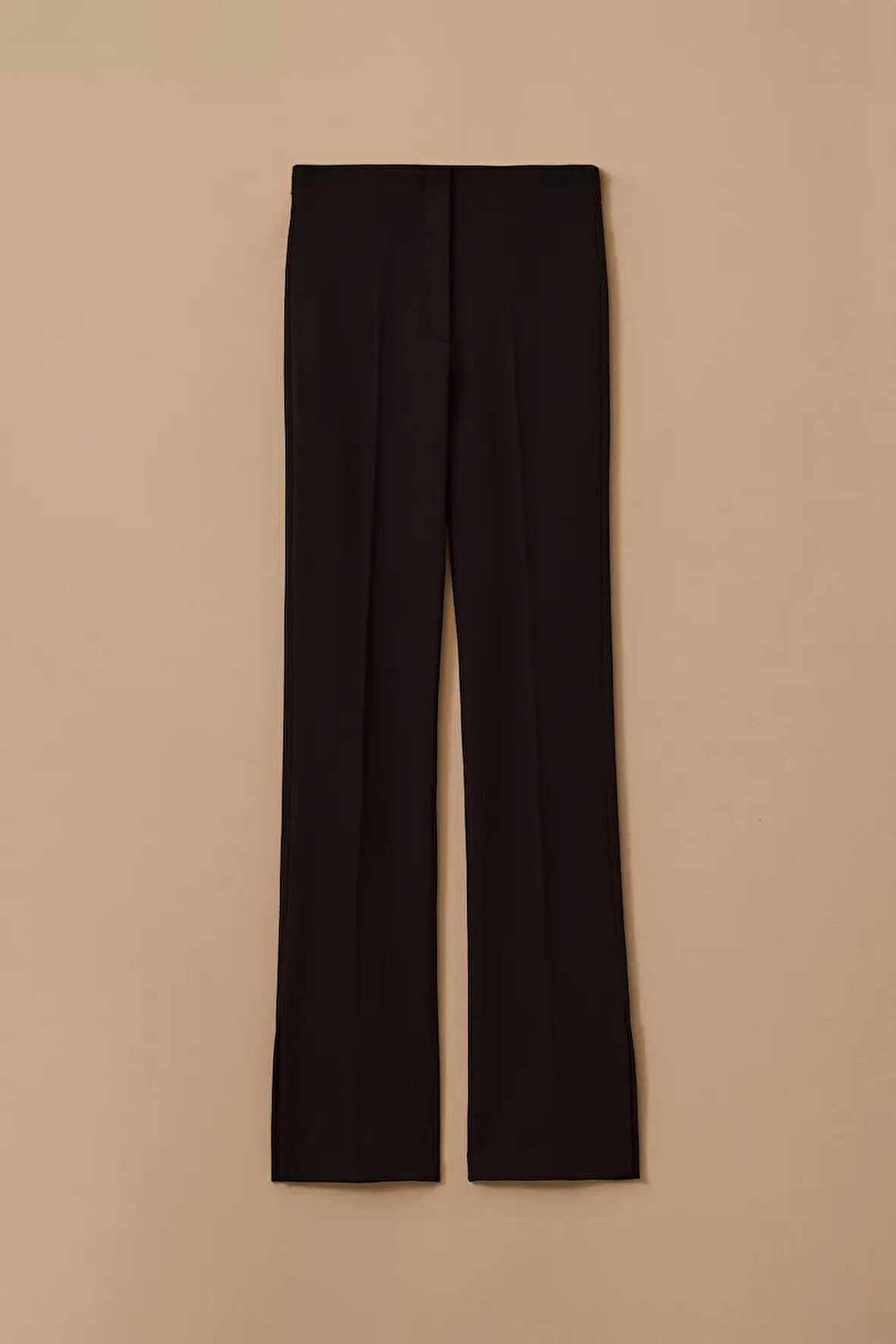 Kadın Yüksek Bel Paça Yırtmaçlı Tam Boy Pantolon - Siyah | 42