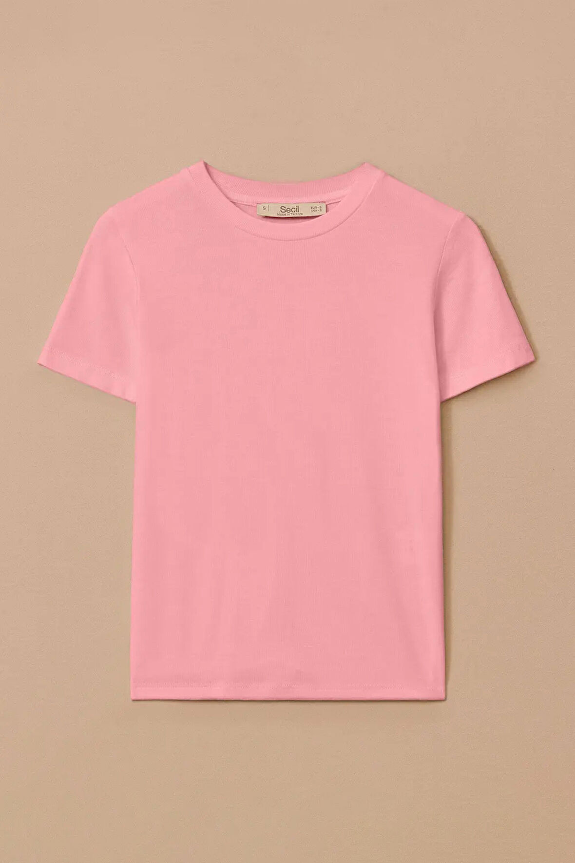 Kadın Yuvarlak Yaka Kısa Kollu Basic T-Shirt - Pembe | M