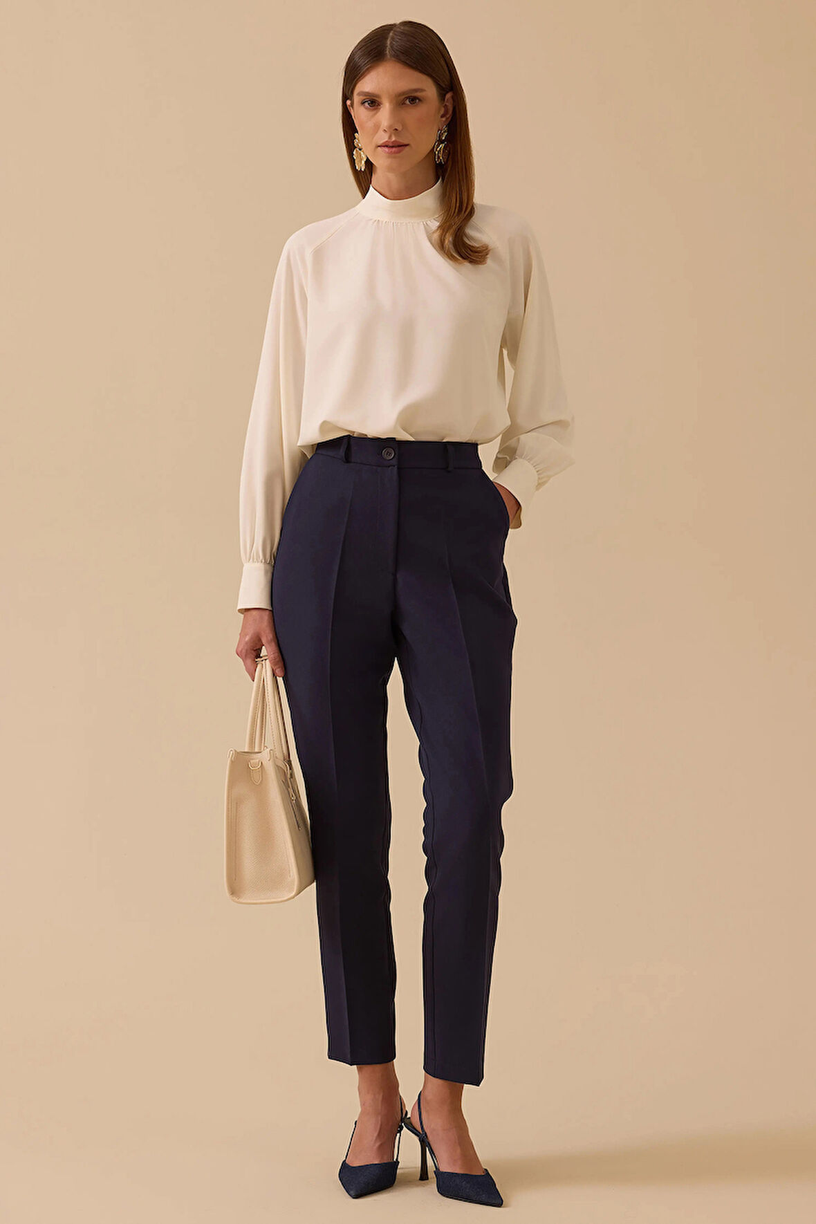 Seçil Kadın Cepli Bilek Boy Klasik Pantolon 0043 Lacivert