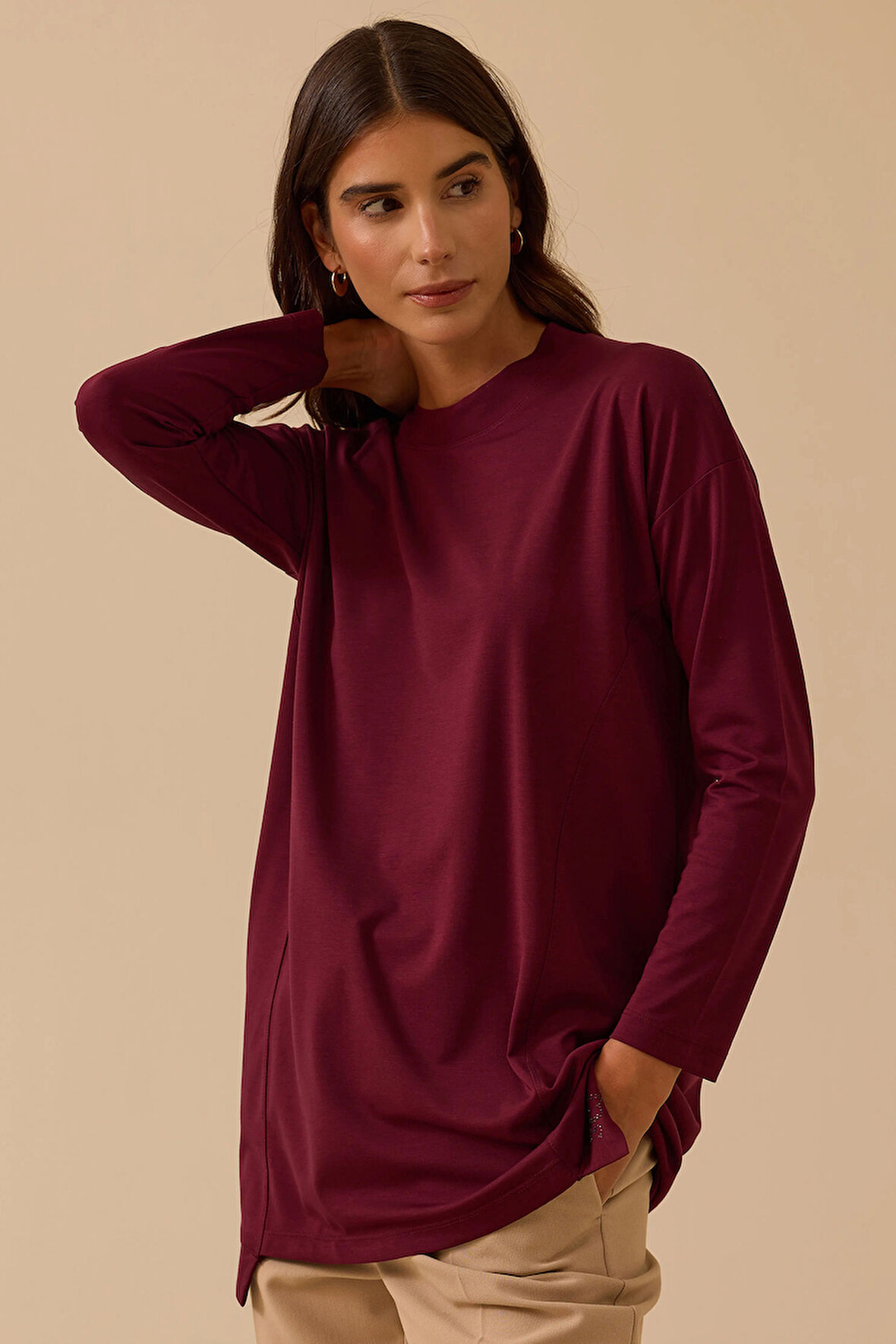 Seçil Kadın Sıfır Yaka Basic Tunik 1025 Bordo
