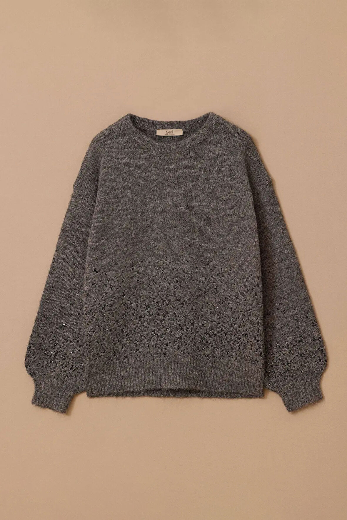 Kadın Pul Detaylı Triko Kazak - Gri | L