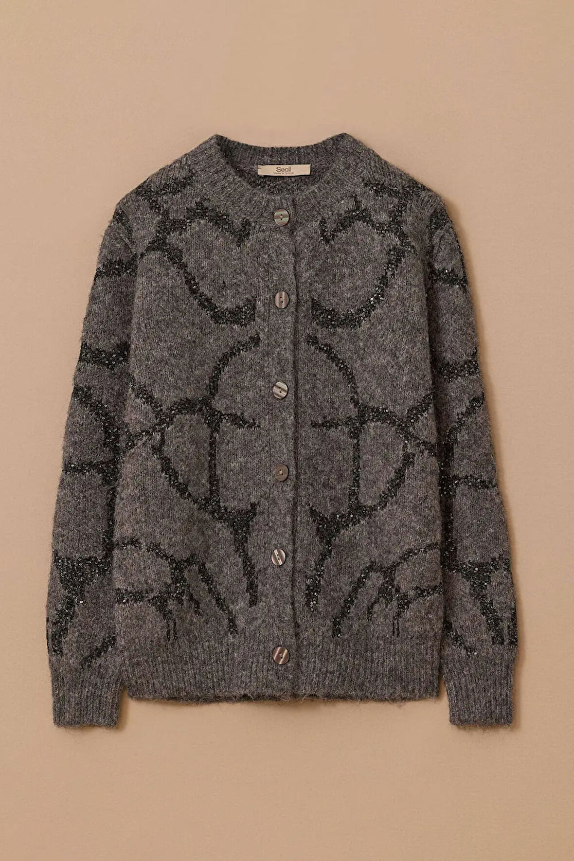 Kadın Desenli Triko Hırka - Gri | L