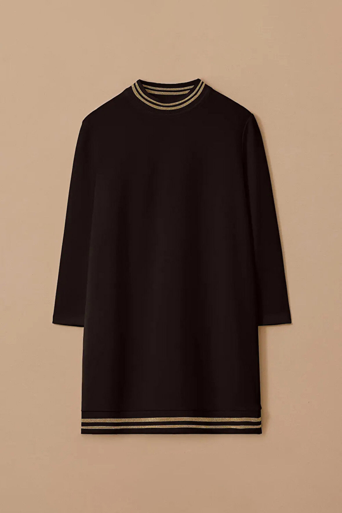 Kadın Şerit Detaylı Basic Tunik - Siyah | S