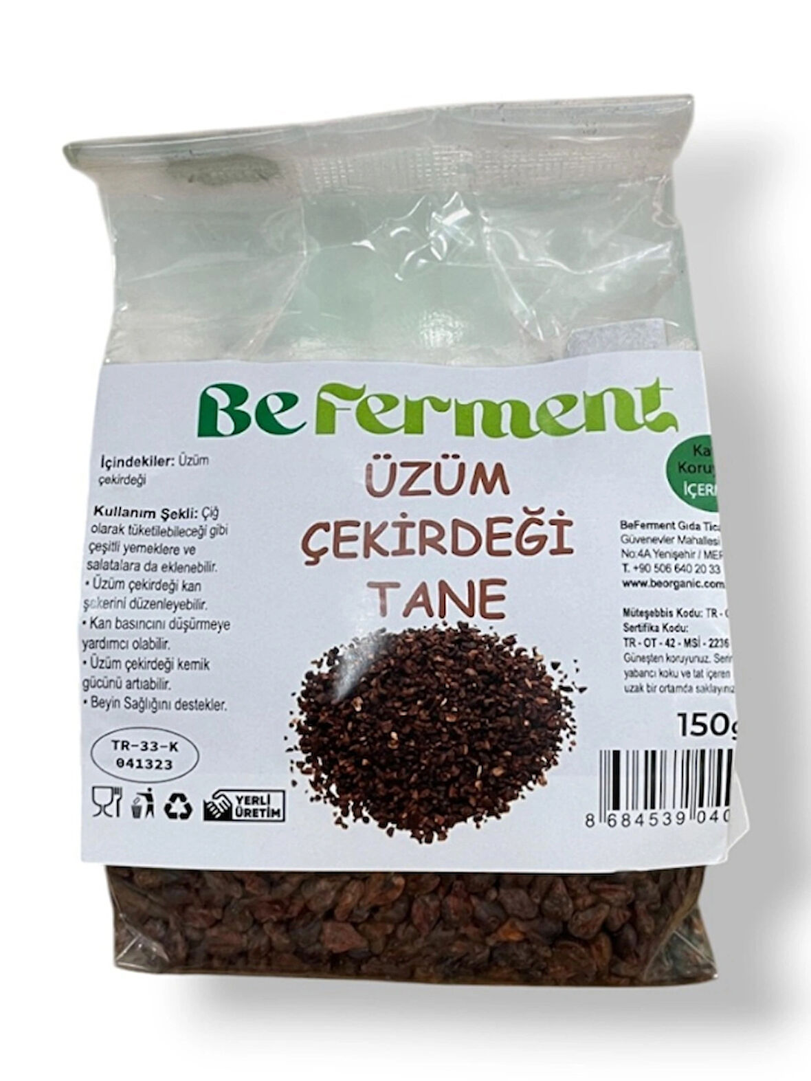 BEFERMENT DOĞAL ÜZÜM ÇEKİRDEĞİ TANESİ 150 GR 