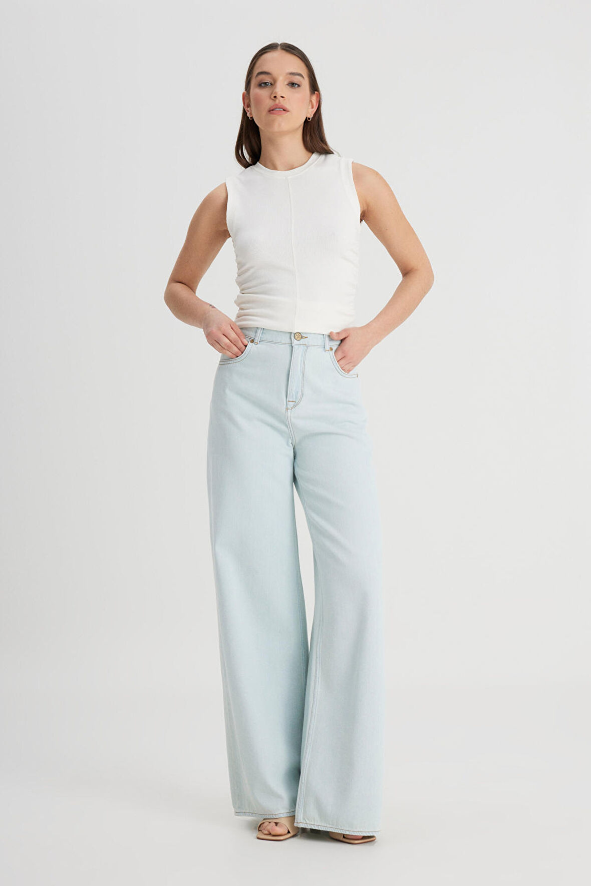 Loose Fit Yüksek Bel Geniş Paça %100 Pamuk Jean Kot Pantolon
