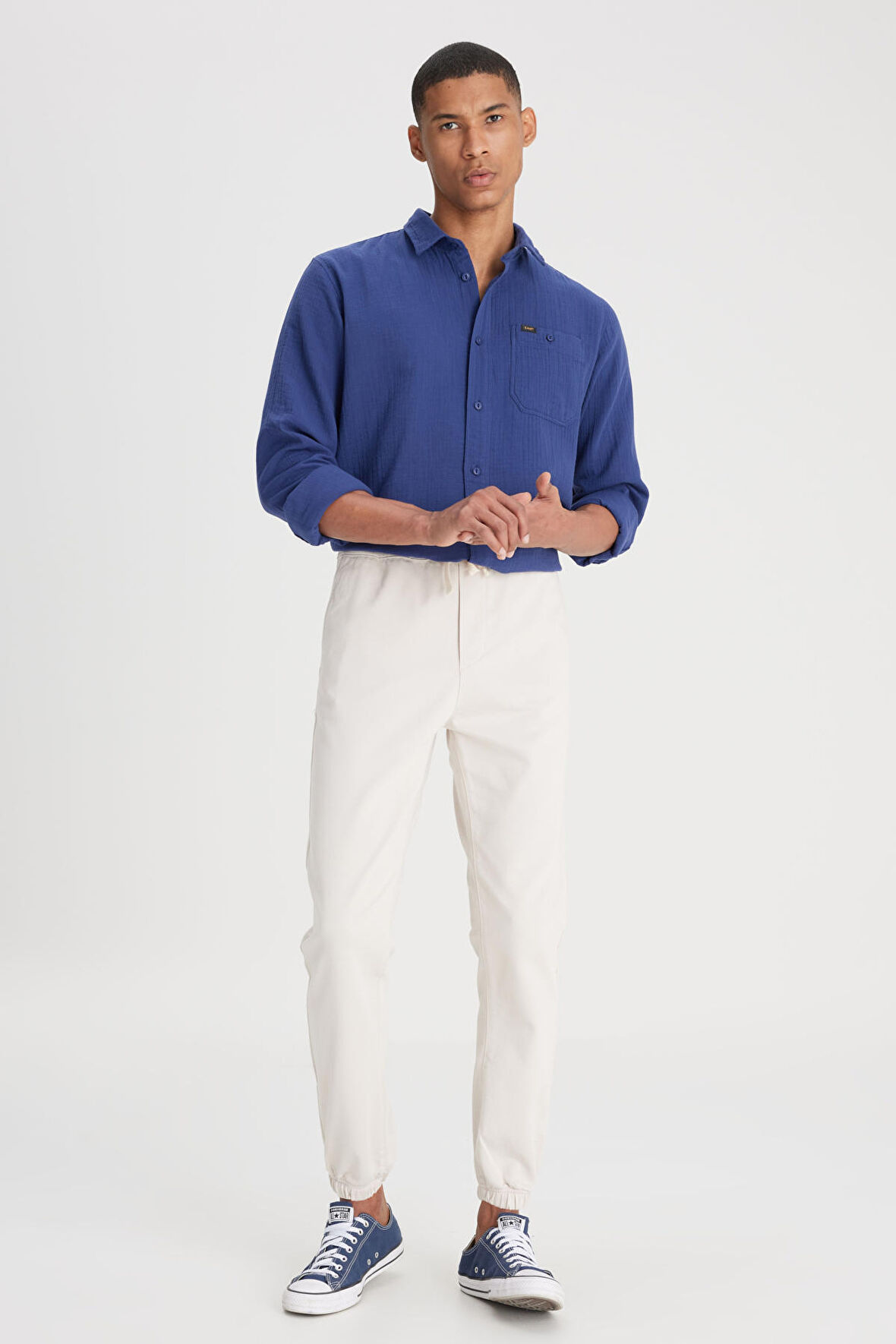 Slim Fit Dar Kesim Normal Bel Dar Paça Taş Rengi Jogger Pantolon