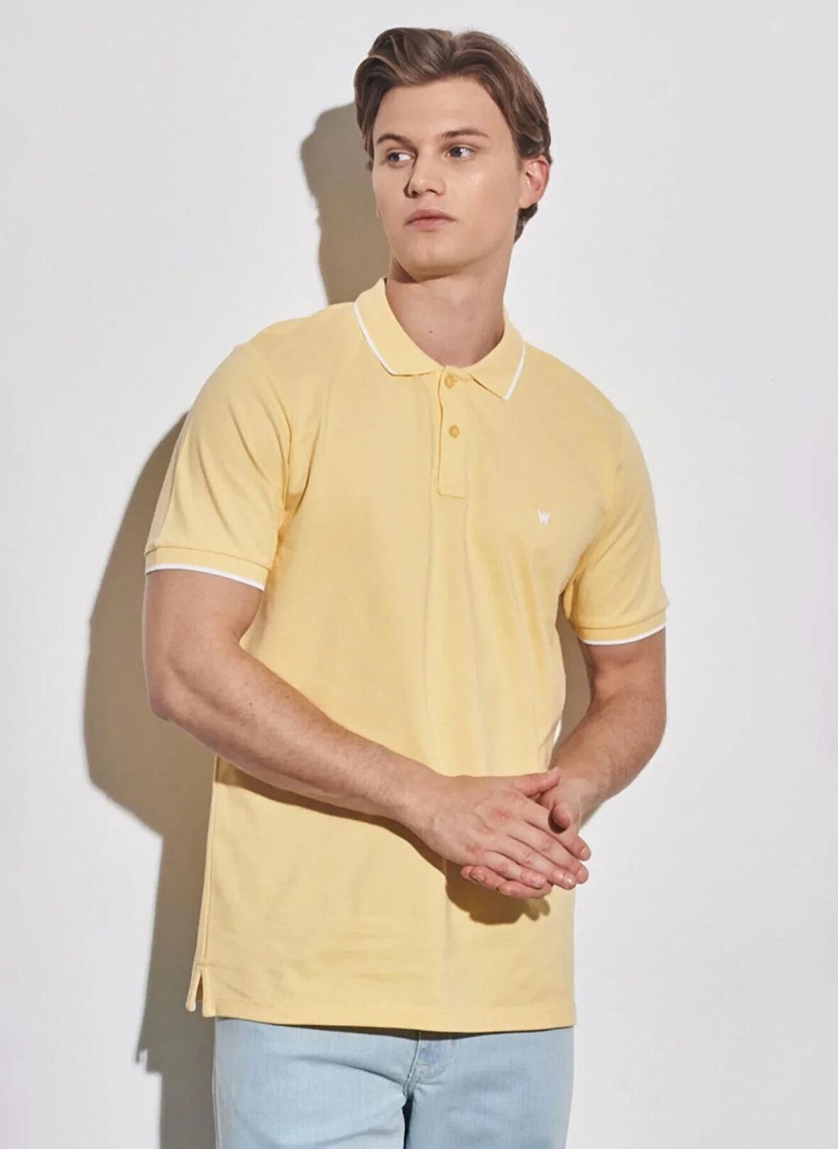 Wrangler Bej Erkek Polo T-Shirt W7D5K4XX2TUQ Kısa Kollu Polo T-shir