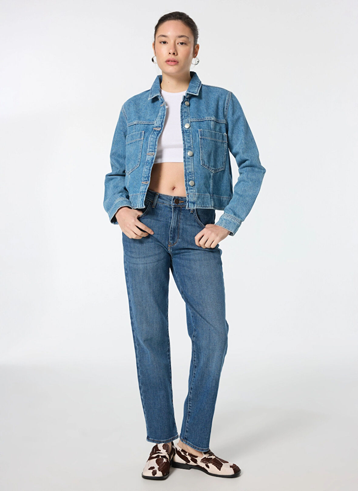 Wrangler Yüksek Bel Düz Paça Straight Taş Kadın Denim Pantolon W26R00258-Straight Jean Pantolon