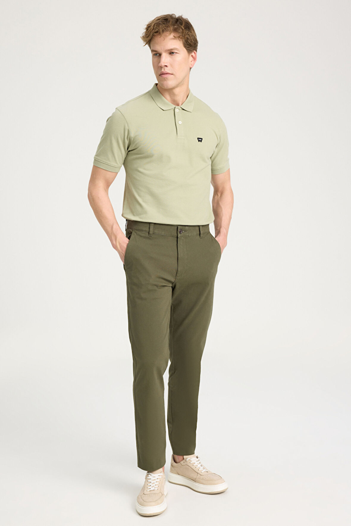Slim Fit Dar Kesim Normal Bel Dar Paça Haki Chino Pantolon