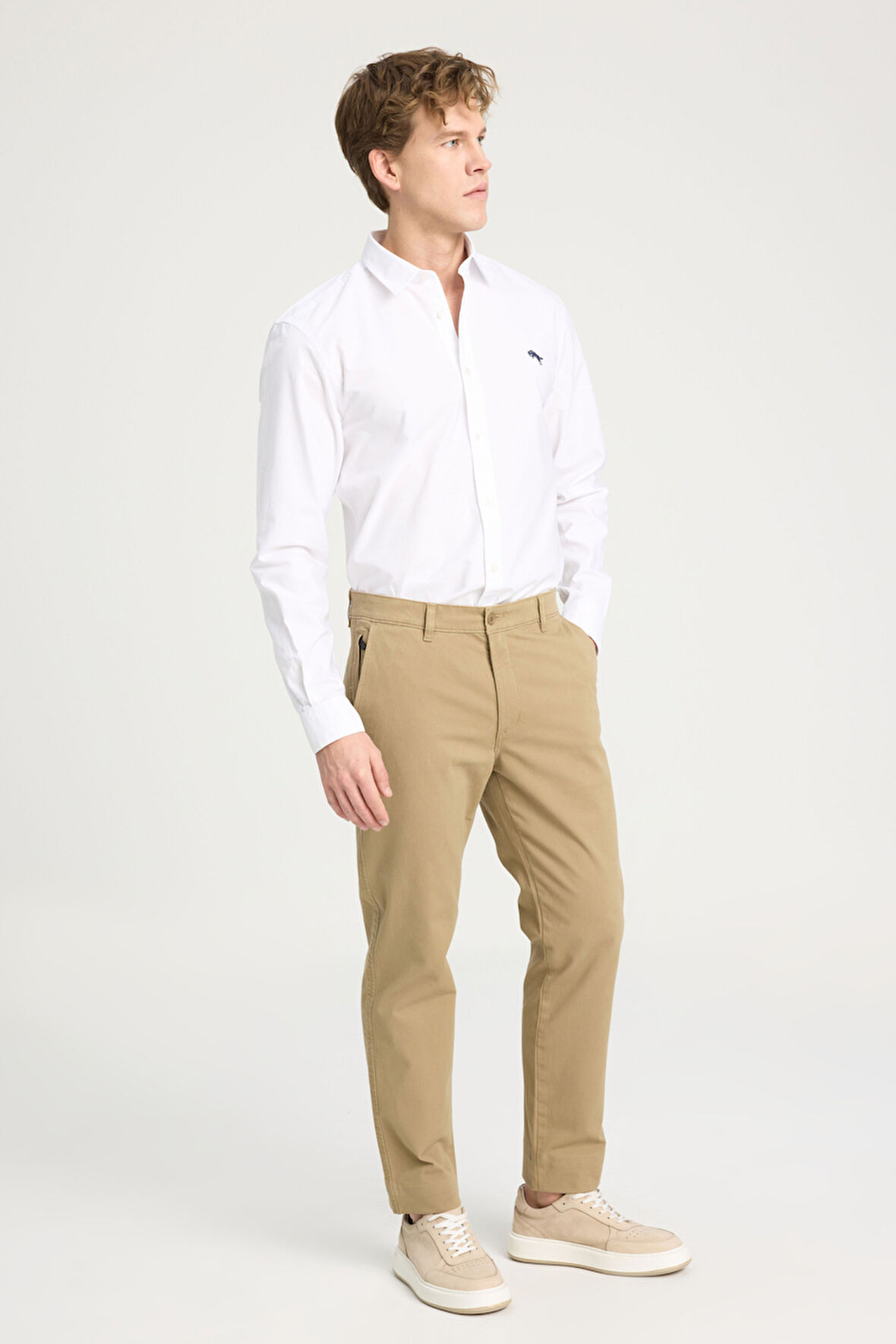 Slim Fit Dar Kesim Normal Bel DarPaça Camel Chino Pantolon