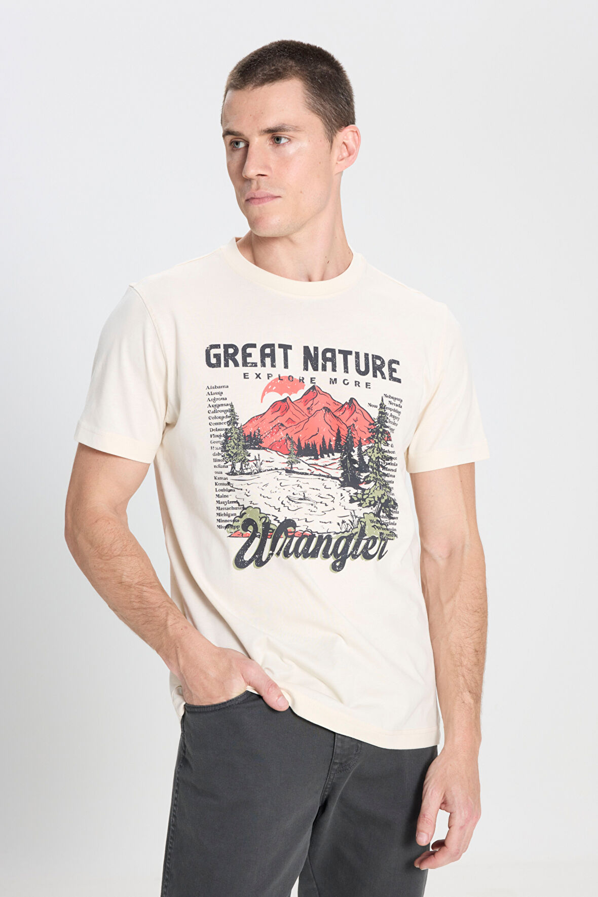 Regular Fit Normal Kesim Bisiklet Yaka %100 Pamuk Ekru Tişört