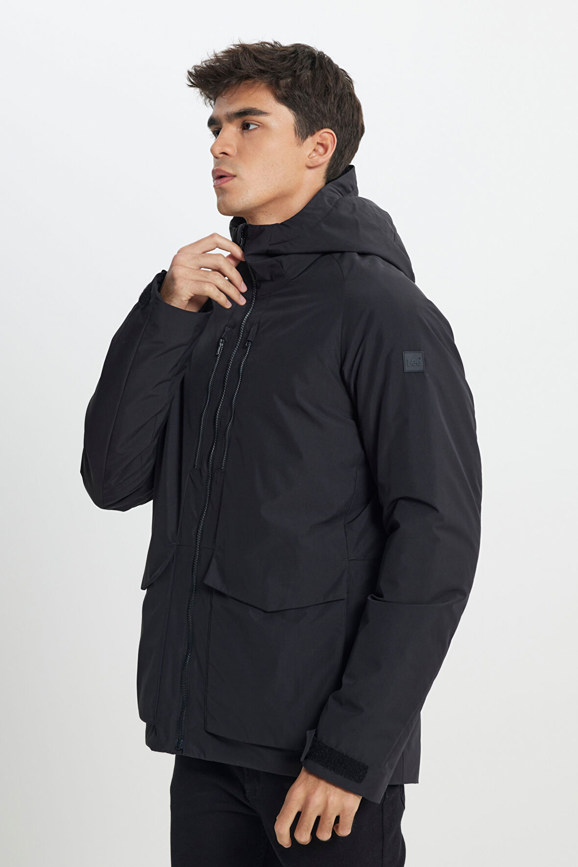 Relaxed Fit Geniş Kesim Kapüşonlu Siyah Parka