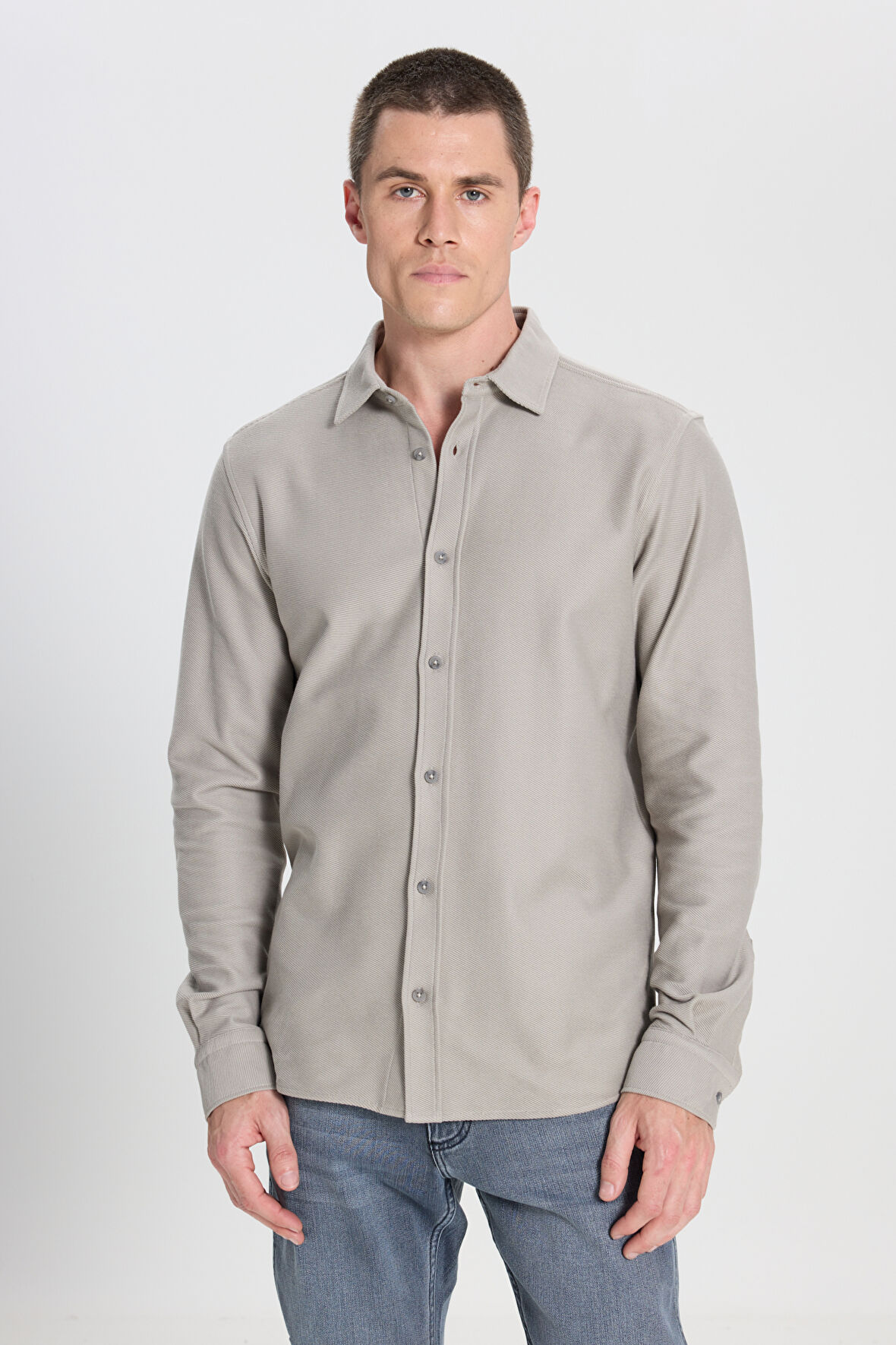 Regular Fit Normal Kesim %100 Pamuk Taş Rengi Gömlek
