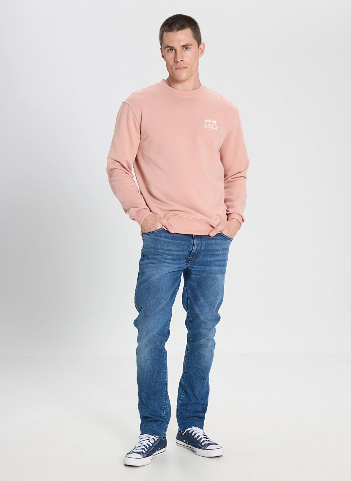 Wrangler Bisiklet Yaka Pembe Erkek Sweatshırt W242338613 Pembe Sweatshirt