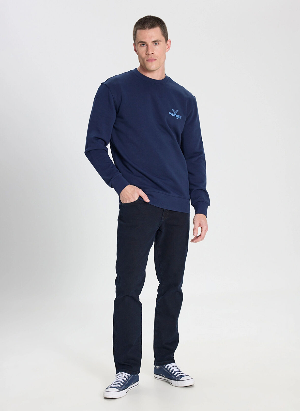 Wrangler Bisiklet Yaka Lacivert Erkek Sweatshırt W6895935358 Lacivert Sweatshirt