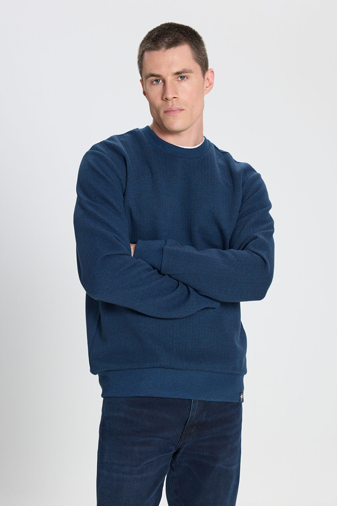 Regular Fit Normal Kesim Bisiklet Yaka Lacivert Sweatshirt