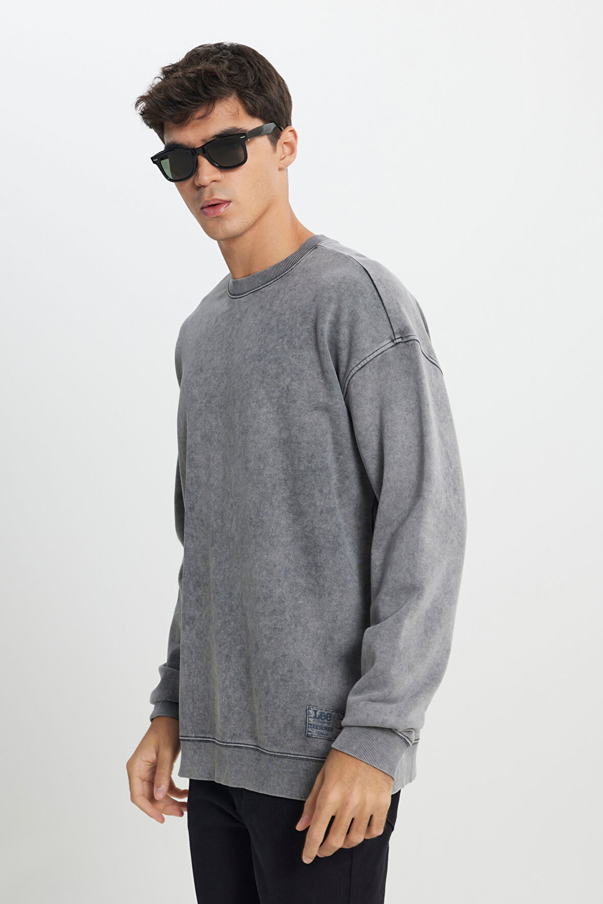 Loose Fit Rahat Kesim Bisiklet Yaka %100 Pamuk Antrasit Sweatshirt