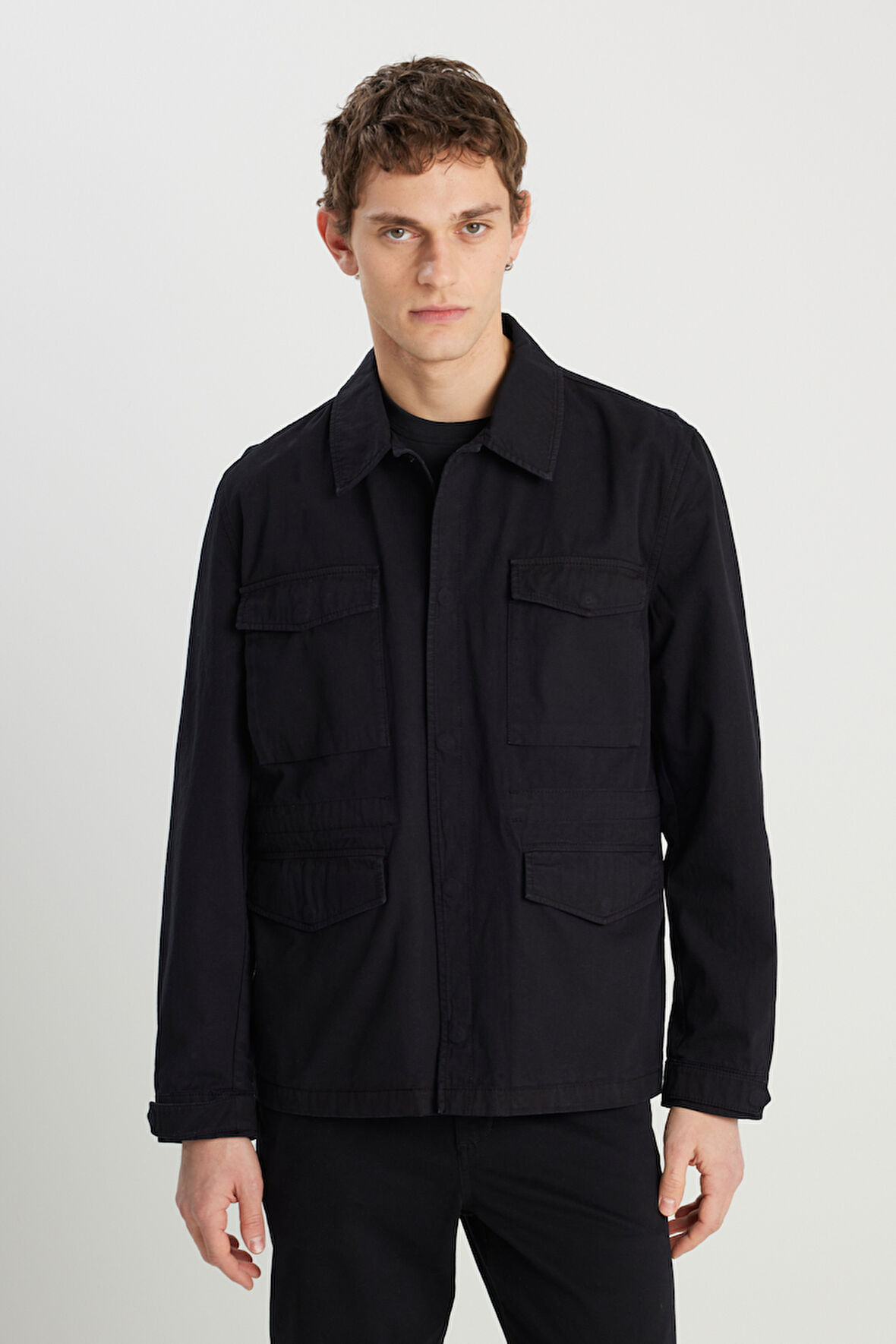 Regular Fit Normal Kesim %100 Pamuk Siyah Military Ceket