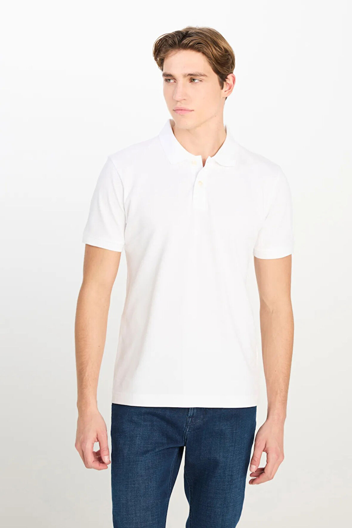Lee %100 Pamuk Regular Fit Normal Kesim Kırık Beyaz Polo Yaka Tişört