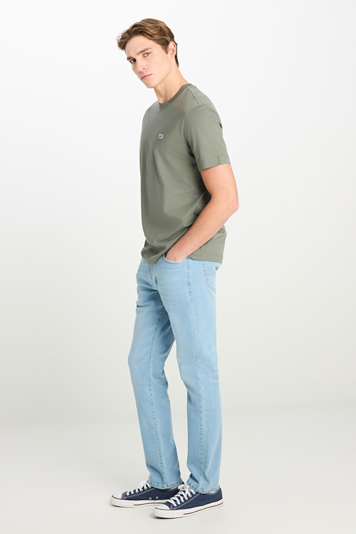 Regular Fit Normal Kesim Bisiklet Yaka Pamuklu Haki Tişört