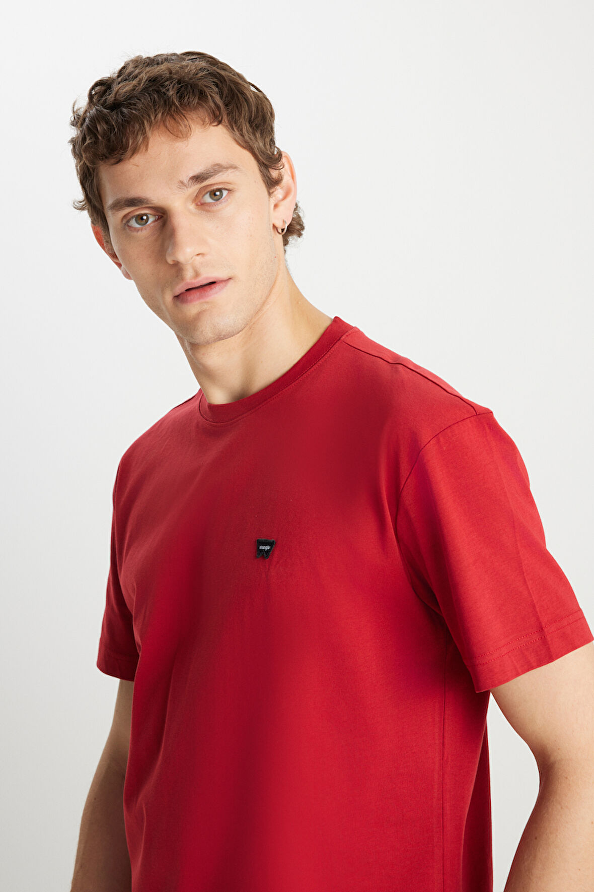 %100 Pamuk Relaxed Fit Geniş Kesim Minimal Logo Kırmızı Tişört