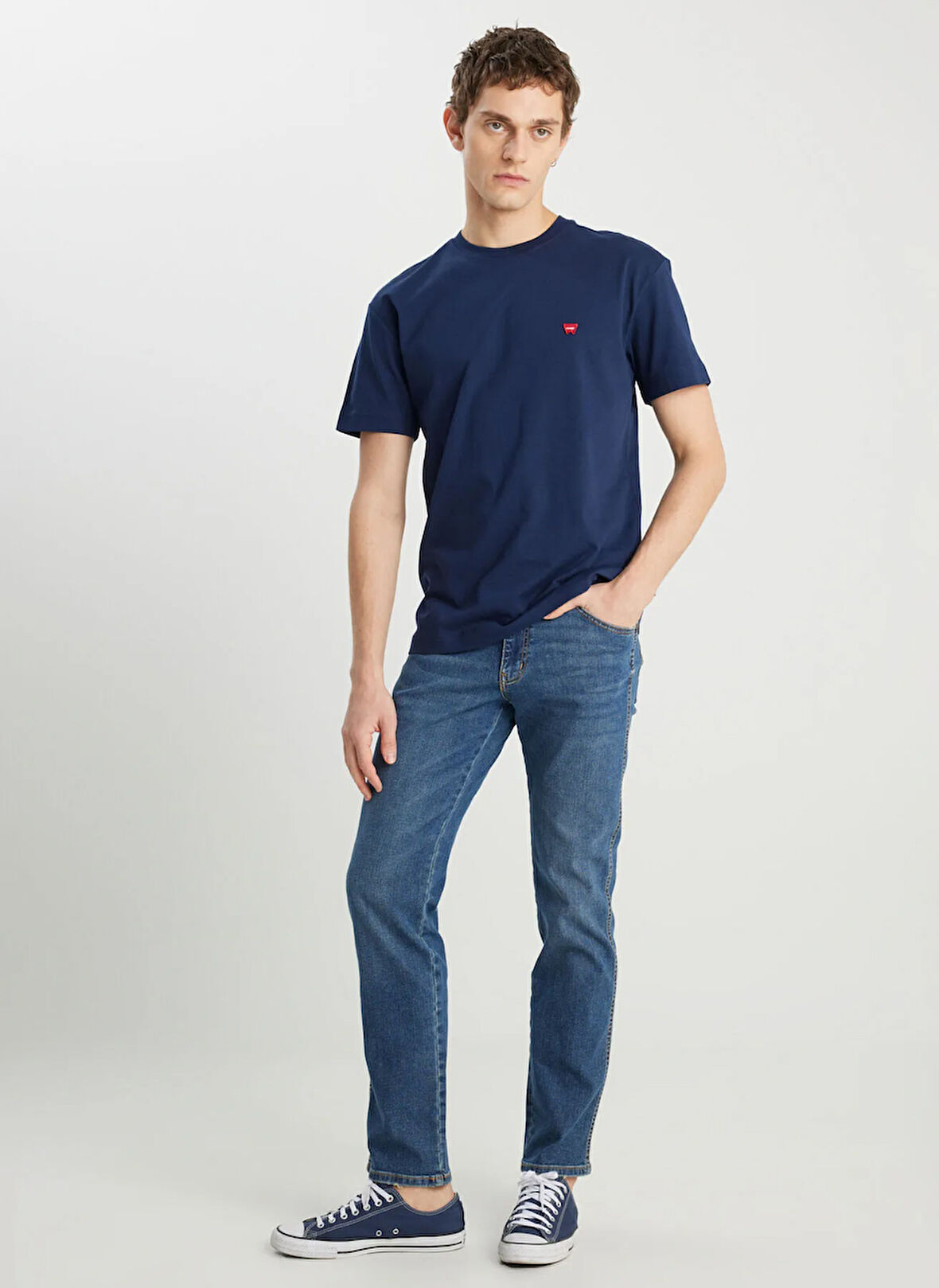 Wrangler Bisiklet Yaka Lacivert Erkek T-Shirt MW7NM203877W72 Relaxed Fit Small