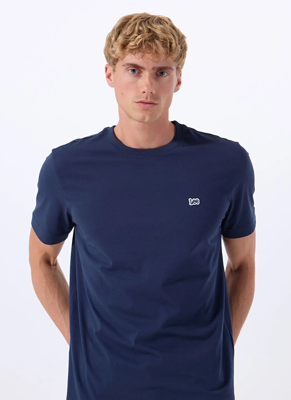 Lee Bisiklet Yaka Lacivert Erkek T-Shirt ML60UFQ35 Regular Fit Patch Logo