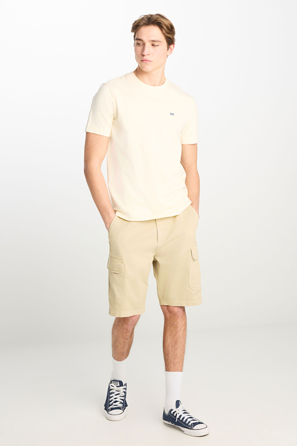 %100 Pamuk Relaxed Fit Geniş Kesim Normal Bel Bej Chino Şort