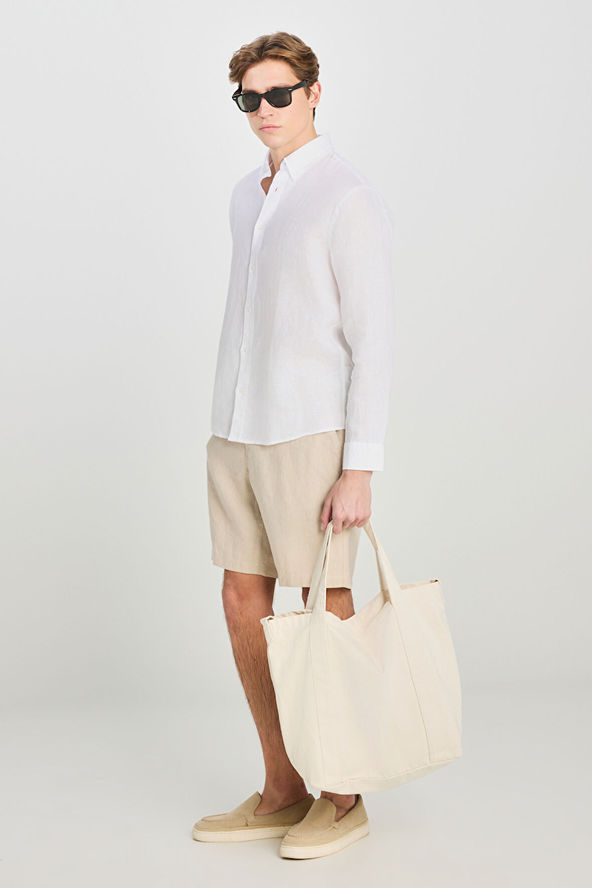 Regular Fit Normal Kesim Beyaz Keten Gömlek