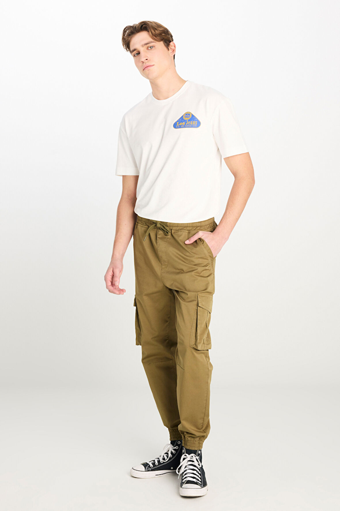 Regular Fit Normal Kesim Ribanalı Paça Kargo Cepli Haki Jogger Pantolon