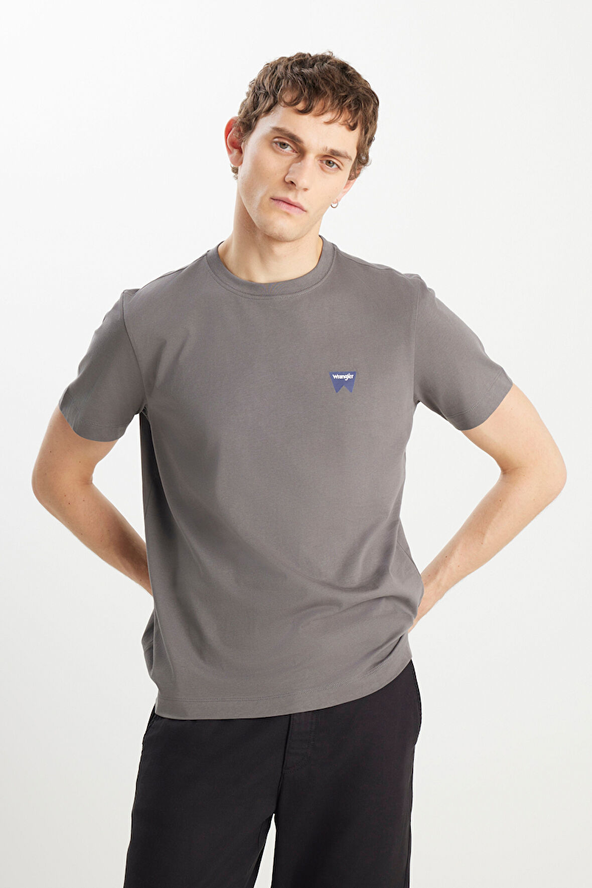 %100 Pamuk Regular Fit Normal Kesim Minimal Logo Antrasit Tişört