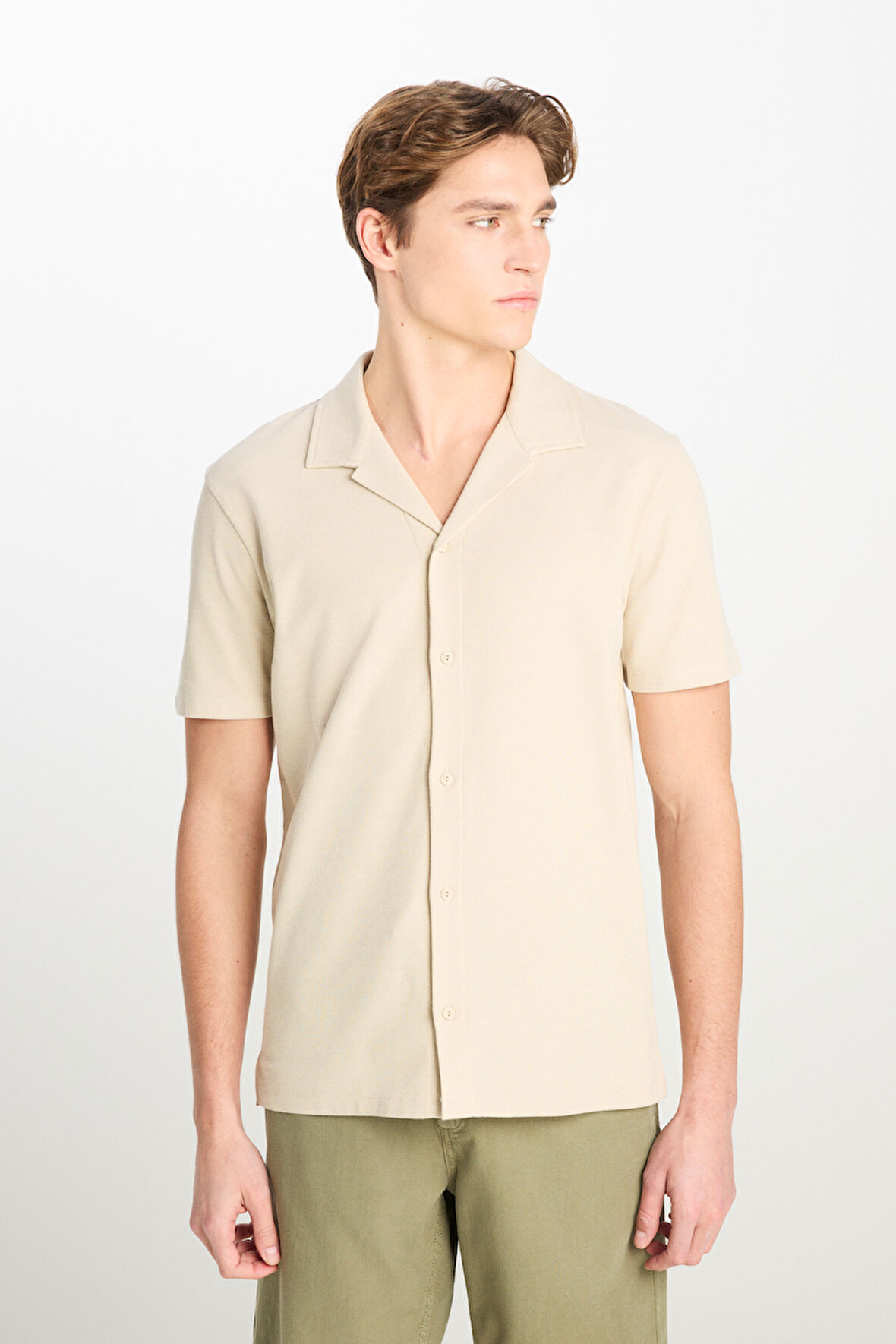Relaxed Fit Geniş Kesim Deve Tüyü Pamuklu Gömlek