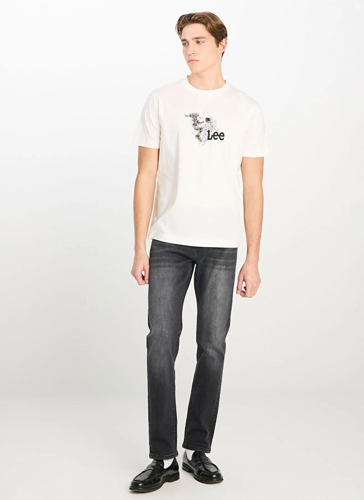 Lee Bisiklet Yaka Ekru Erkek T-Shirt L2510323102 Regular Fit Grafik