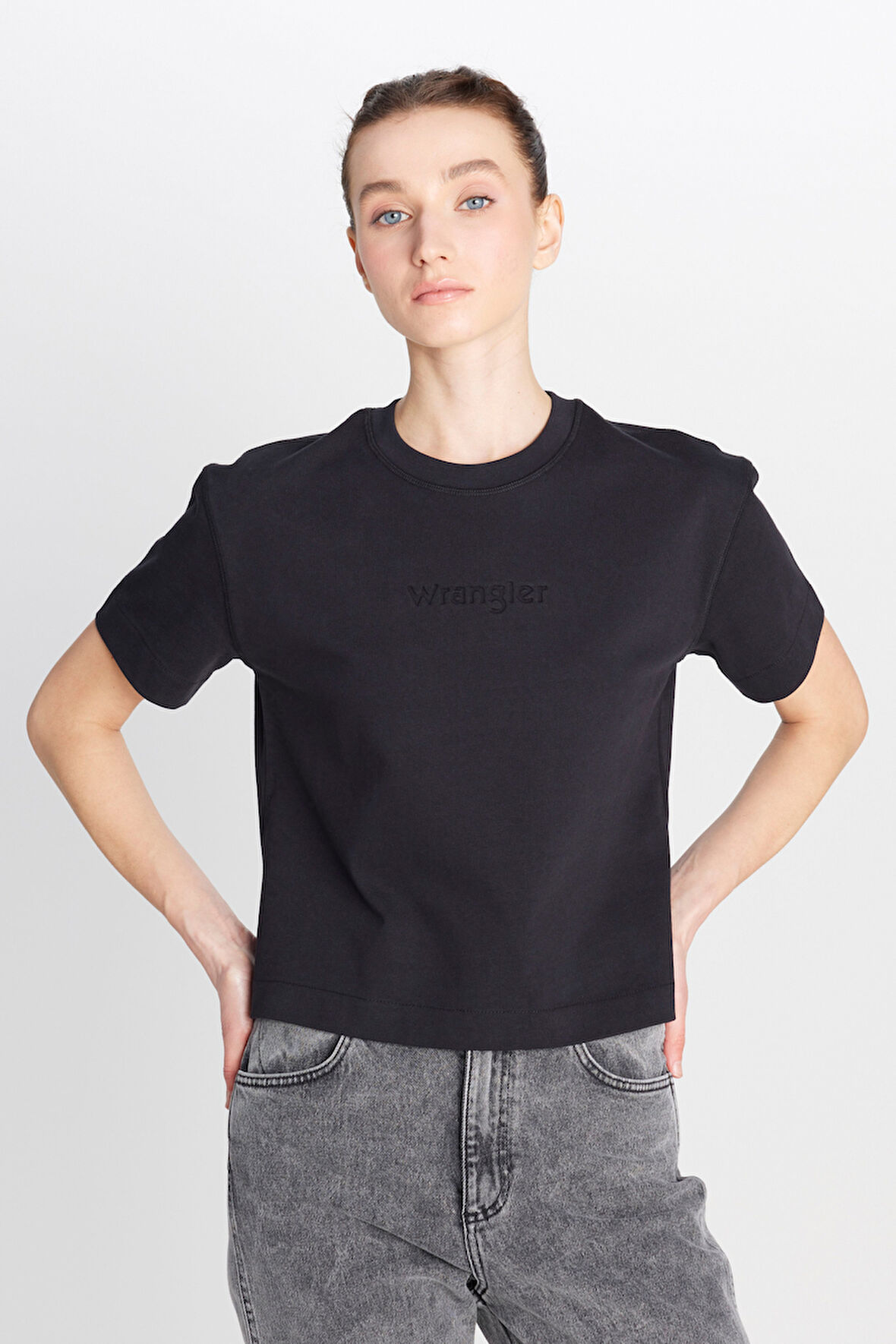 %100 Pamuk Relaxed Fit Geniş Kesim Bisiklet Yaka Siyah Tişört